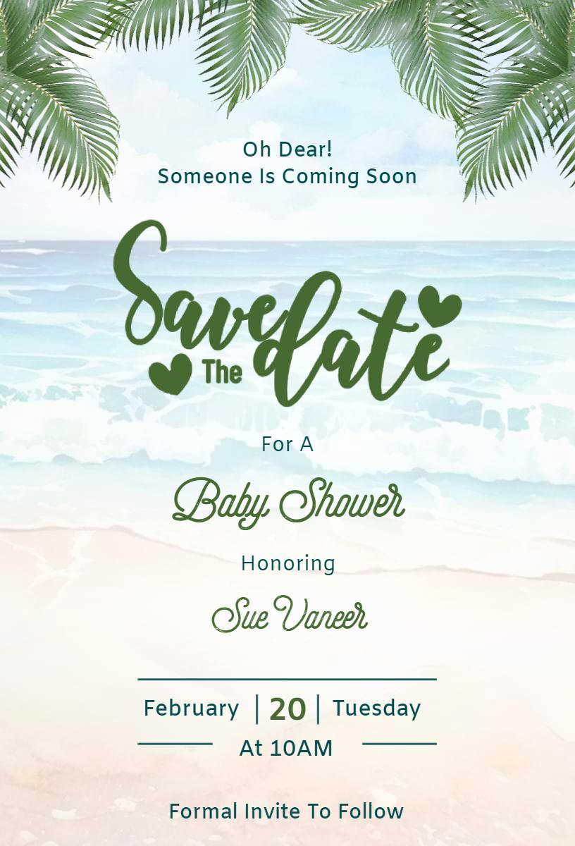 Beach-Themed Baby Shower Save The Date Invitation Template