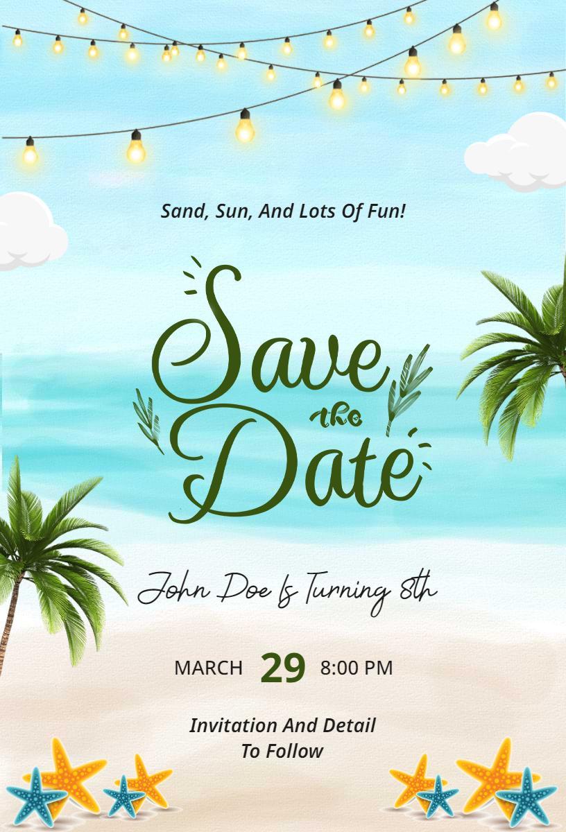 Beach Themed Fun Tropical Save The Date Invitation Template