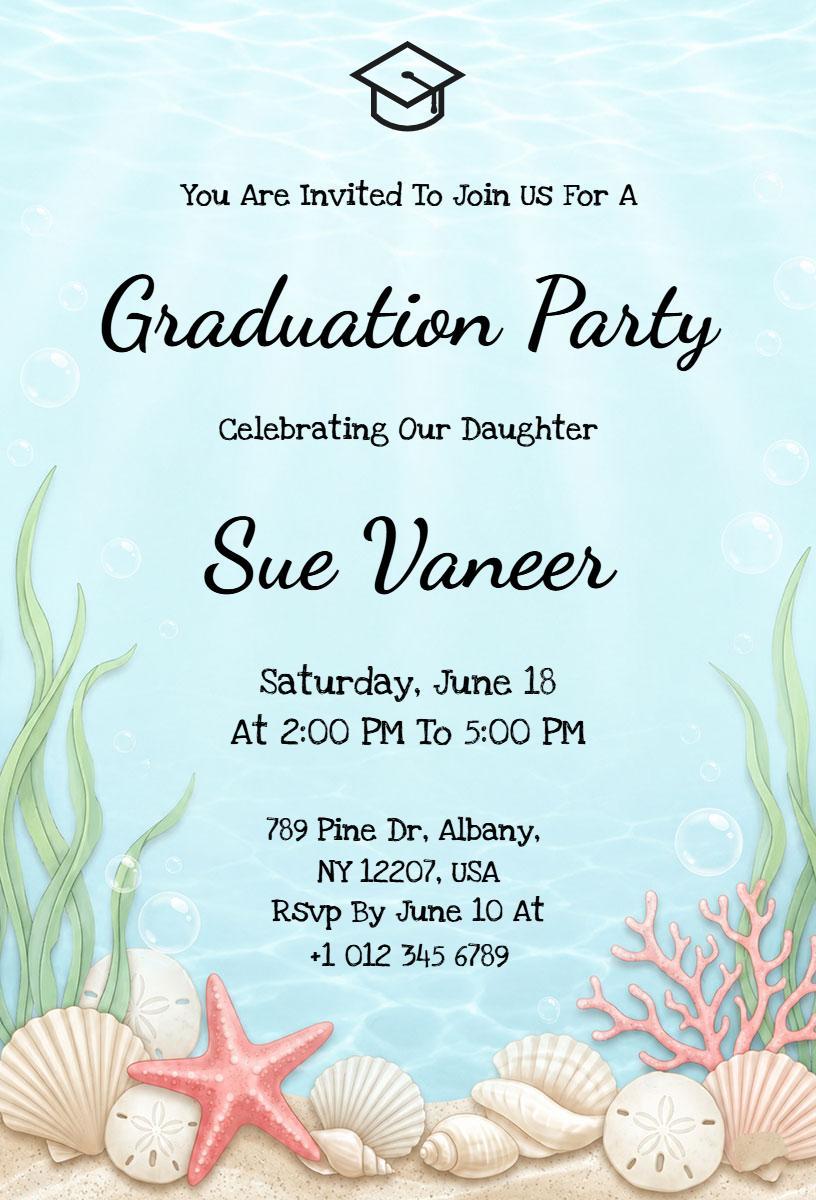 Beach-Themed Graduation Celebration Party Invitation Template