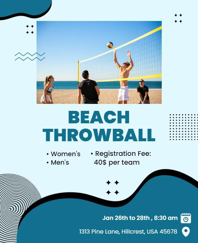 Playful Aqua Beach Throwball Tournament Flyer Template