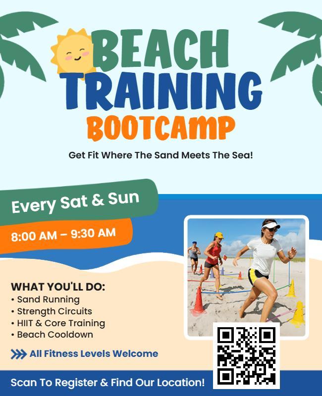 Beach Training Bootcamp Fitness Flyer Template