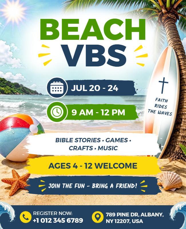 Beach Vacation Bible School Event Flyer Template
