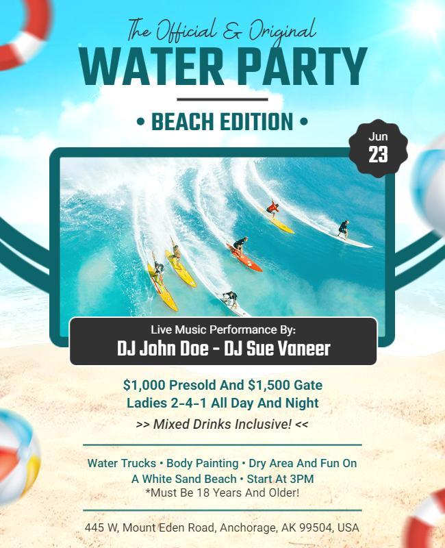 Beach Water Party Event Flyer Template