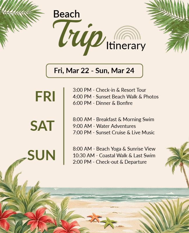 Beach Weekend Trip Itinerary Flyer Template