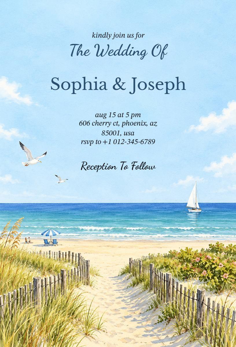 Beachfront Summer Wedding Celebration Invitation Template