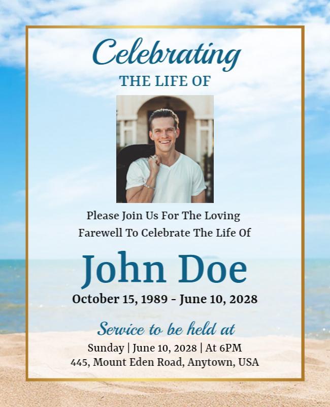 Beachside Memorial Celebration Service Flyer Template