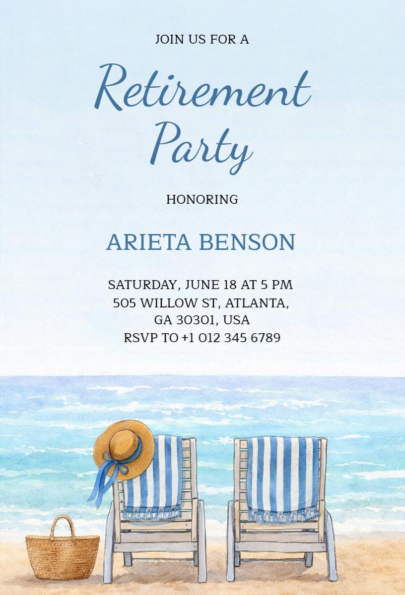 Beachside Relaxation Retirement Celebration Invitation Template