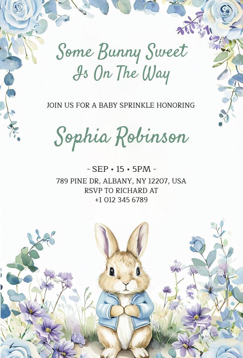Beautiful Bunny Themed Baby Sprinkle Celebration Invitation Template