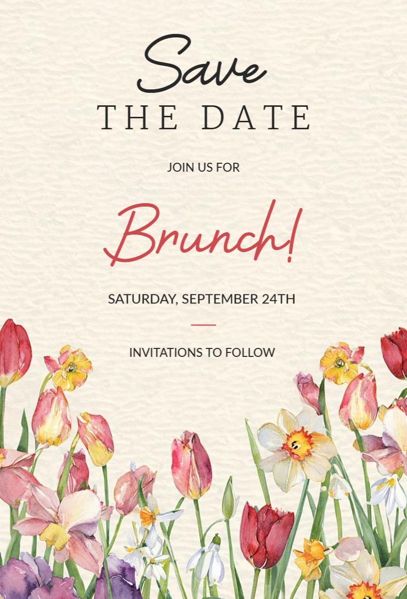 Beautiful Floral Brunch Celebration Save The Date Invitation Template