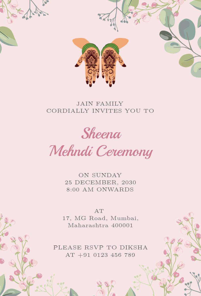 Beautiful Floral Mehndi Ceremony Invitation Template