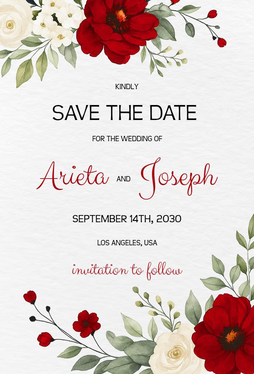 Beautiful Floral Save The Date Wedding Announcement Invitation Template