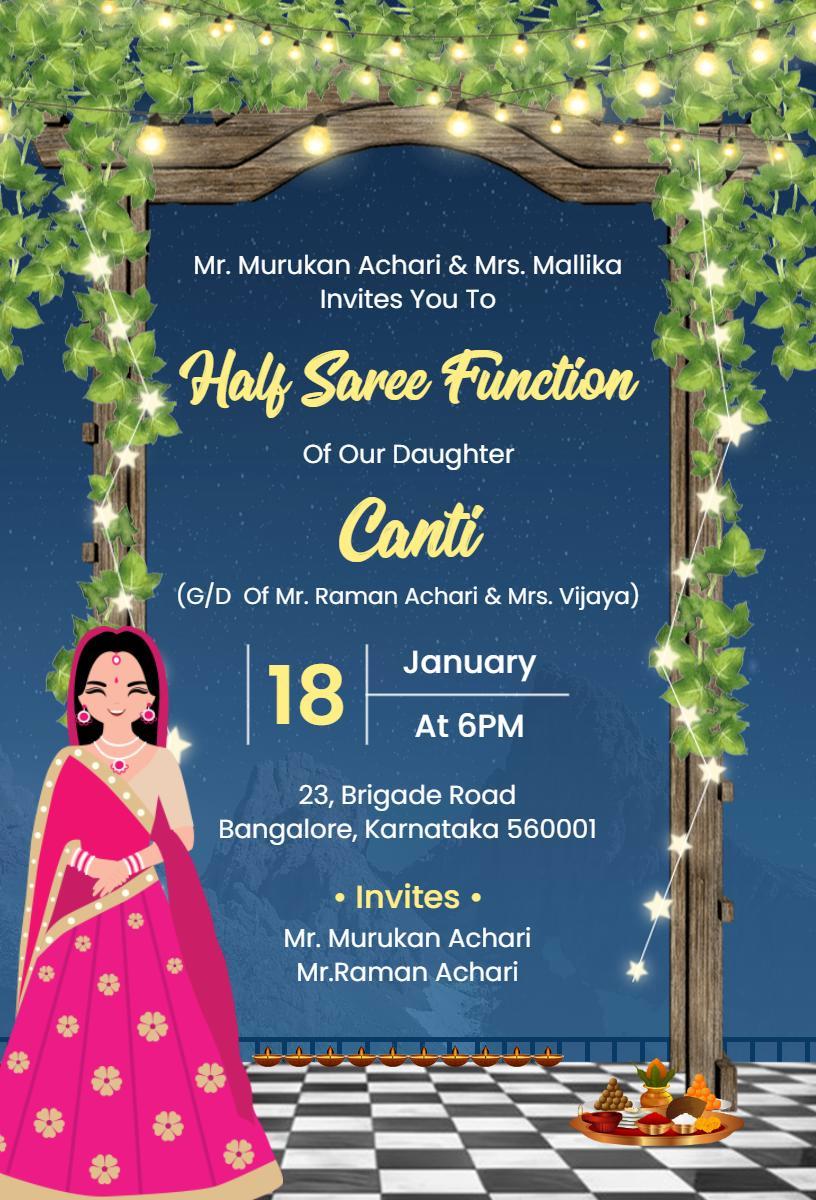Beautiful Half Saree Ceremony Celebration Invitation Template