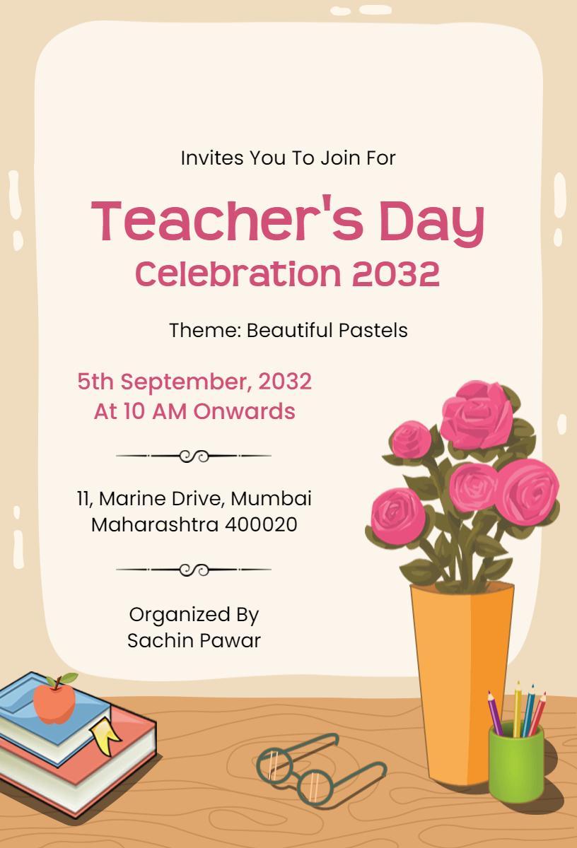 Beautiful Pastel Teacher's Day Celebration Invitation Template