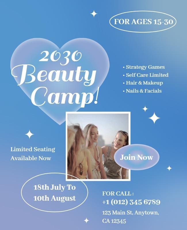 Beauty Camp Event Flyer for Ages 15 to 30 Template