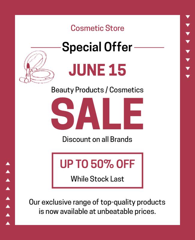 Red Bold Cosmetic Store Sale Discount Flyer Template