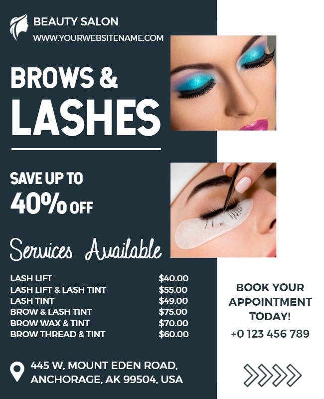 Beauty Salon Brows and Lashes Services Flyer Template