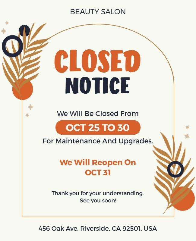 Beauty Salon Closure Notice Flyer Template