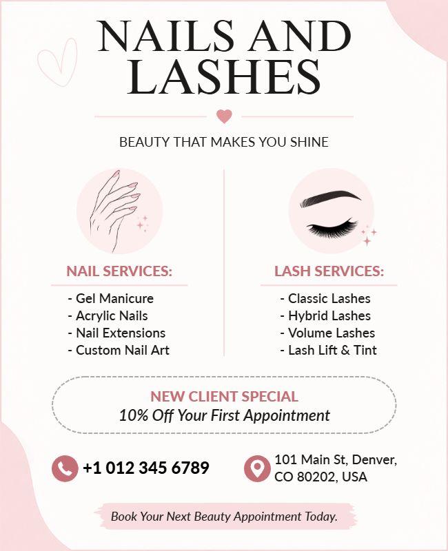 Beauty Salon Nail and Lash Services Flyer Template