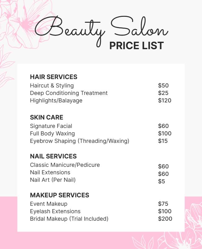 Beauty Salon Price List Flyer Template