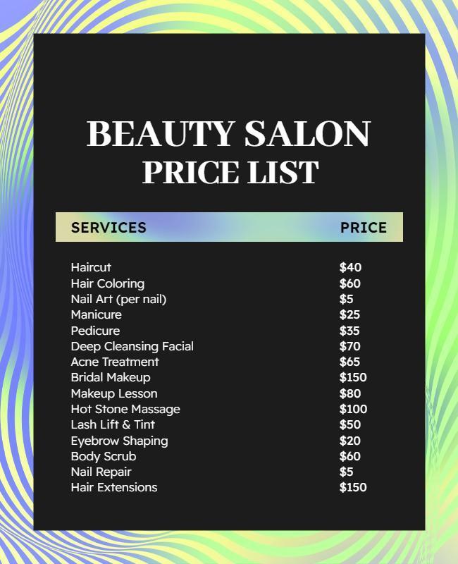 Beauty Salon Services Pricing Flyer Template