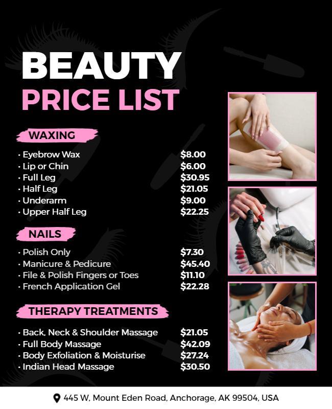 Beauty Services Price List Flyer Template