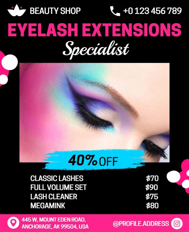 Beauty Shop Eyelash Extensions Promotion Flyer Template