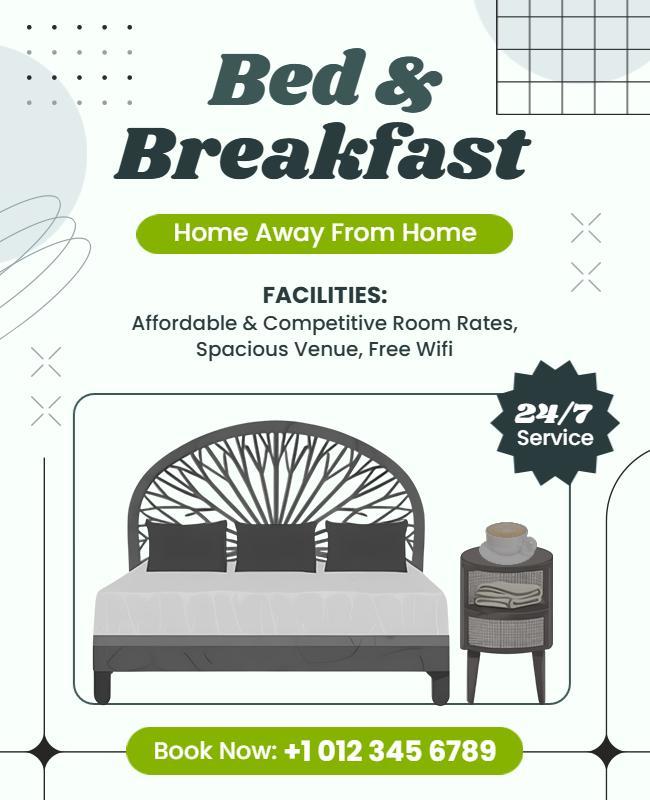 Modern Green Bed and Breakfast Accommodation Flyer Template