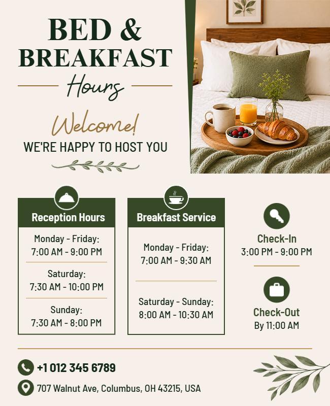 Bed and Breakfast Hours Flyer Template