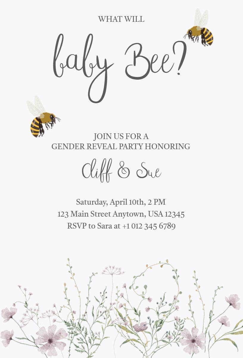 Bee-Themed Baby Gender Reveal Celebration Invitation Template