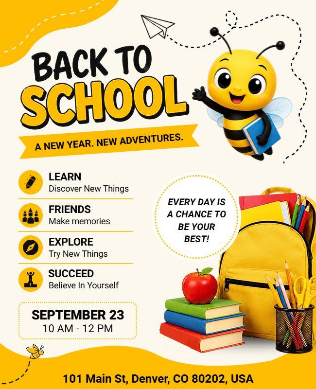 Bee-Themed Back to School Flyer Template