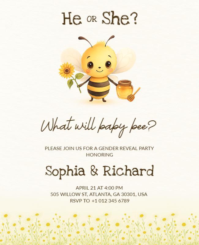 Bee Themed Gender Reveal Party Flyer Template