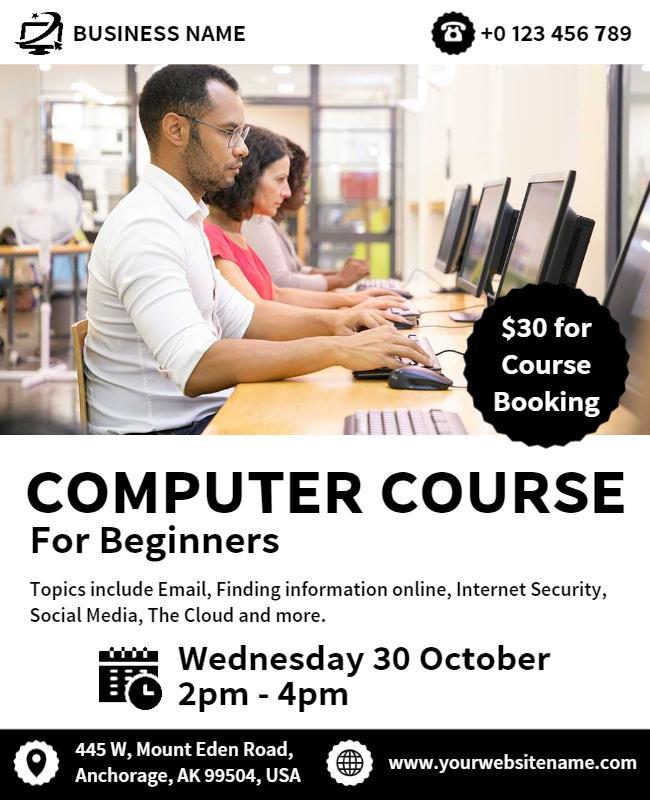 Beginner Computer Course Educational Flyer Template