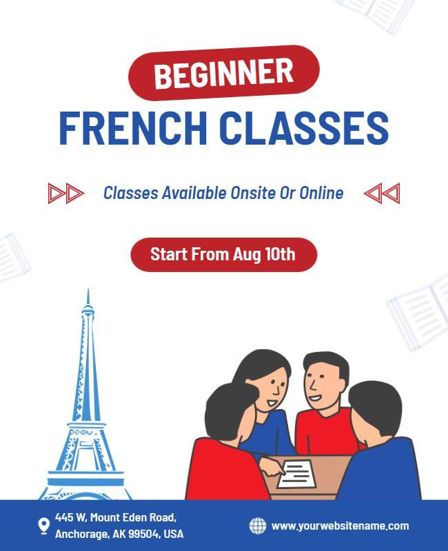 Beginner French Language Classes Flyer Template