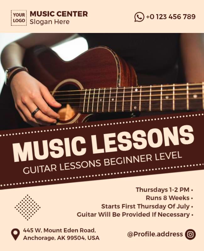 Beginner Guitar Lessons Information Flyer Template