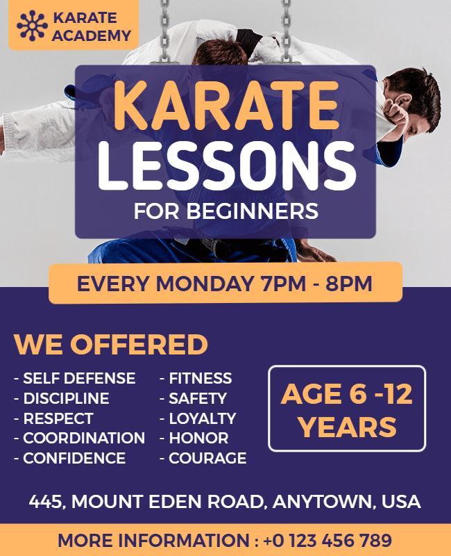 Beginner Karate Lessons for Kids Flyer Template