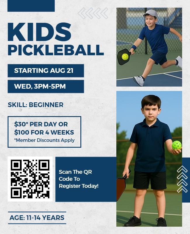 Beginner Kids Pickleball Clinic Flyer Template