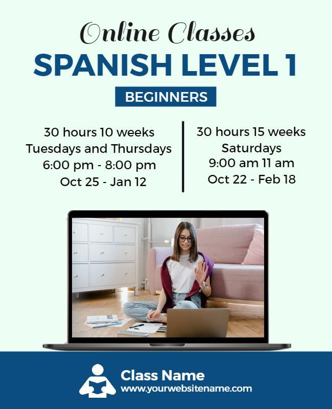 Beginner Online Spanish Language Classes Flyer Template