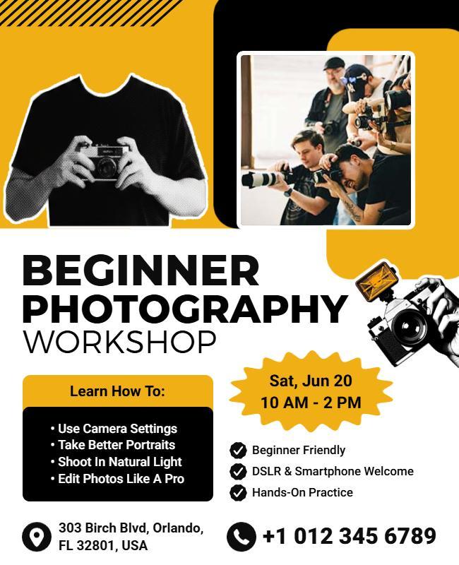 Beginner Photography Workshop Promotional Flyer Template