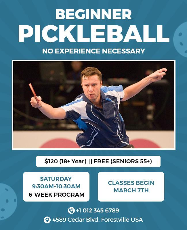 Beginner Pickleball Classes Promotional Flyer Template