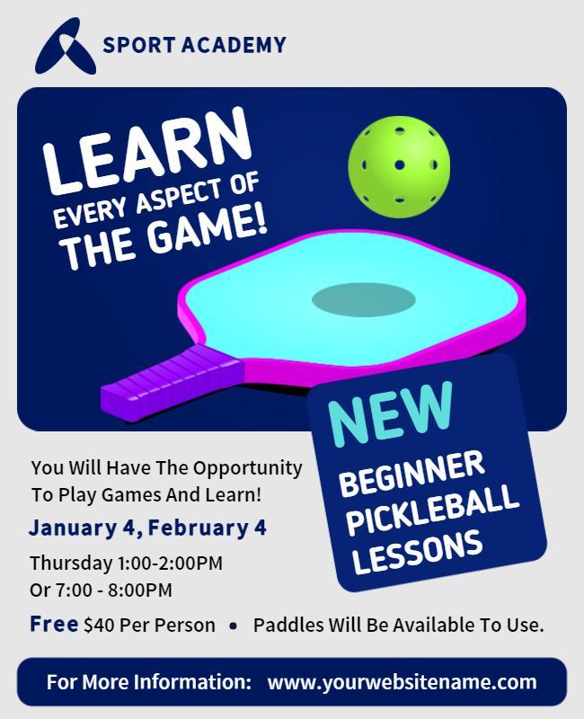 Beginner Pickleball Lessons Promotional Flyer Template