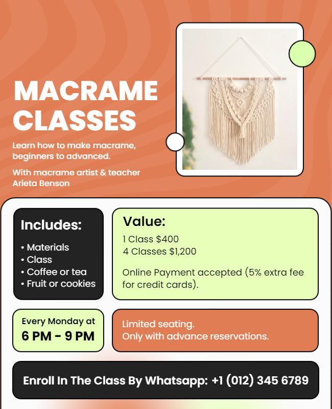 Beginner to Advanced Macrame Classes Flyer Template