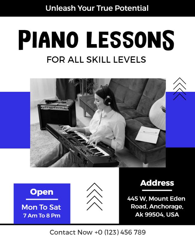 Beginner to Advanced Piano Lessons Flyer Template