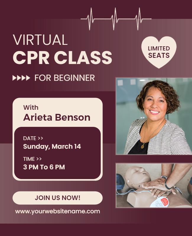 Beginner Virtual Cpr Class Flyer Template