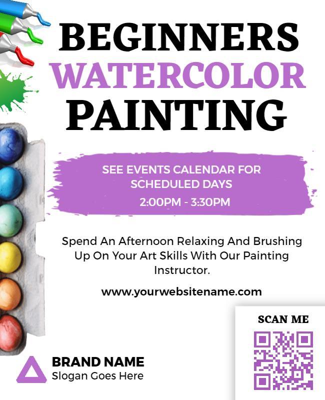 Beginners Watercolor Painting Class Flyer Template