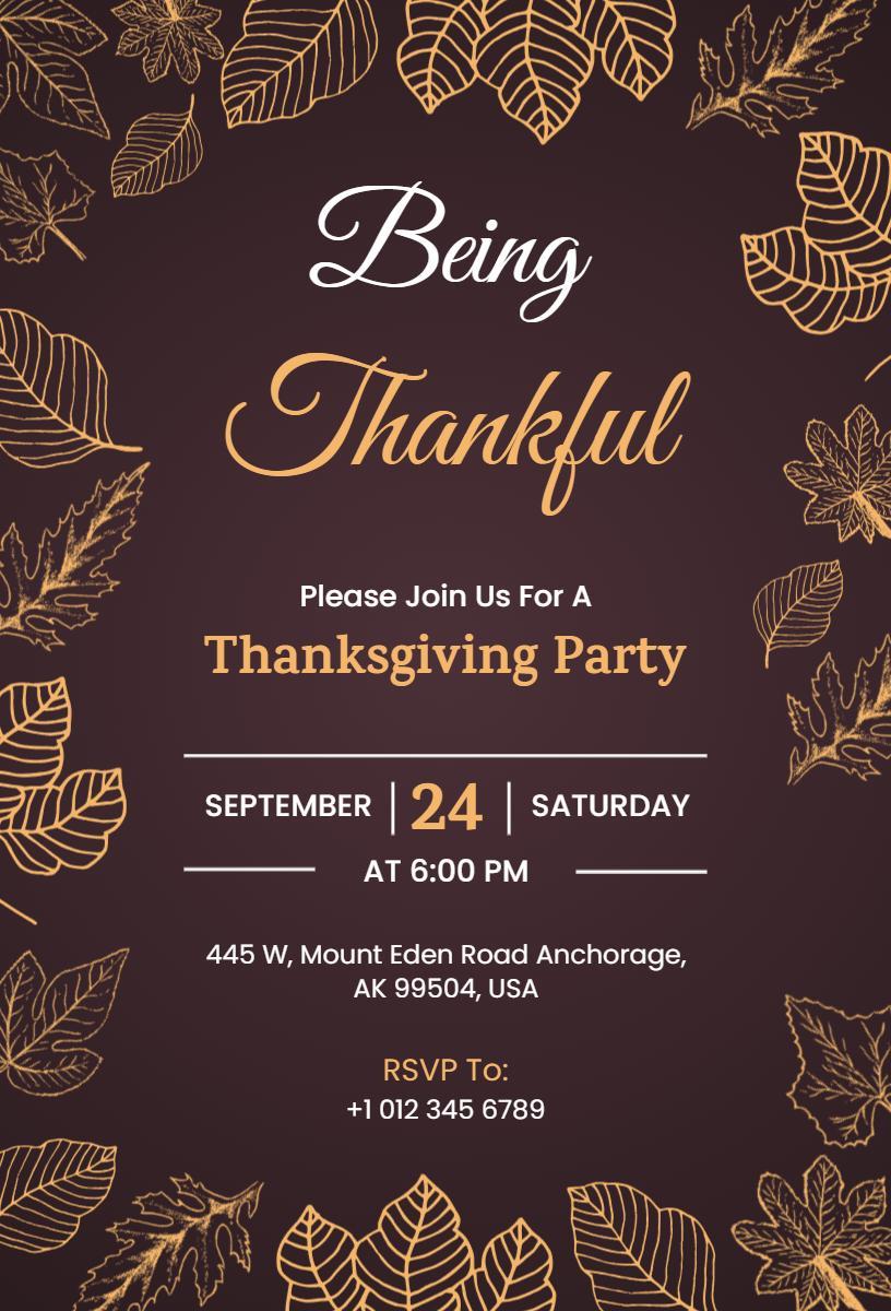Being Thankful Autumn Thanksgiving Party Invitation Template