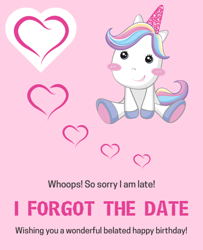 Belated Birthday Unicorn Greeting Flyer Template