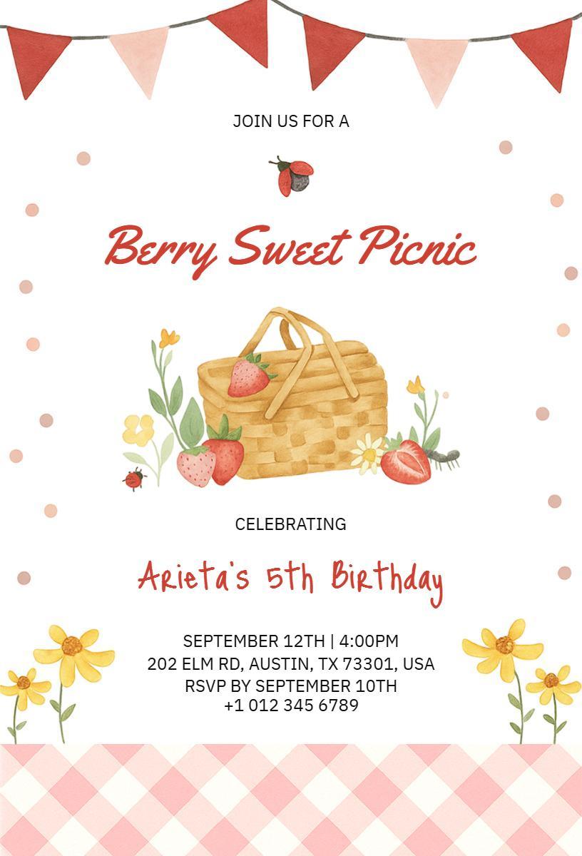 Berry Sweet Birthday Picnic Celebration Invitation Template