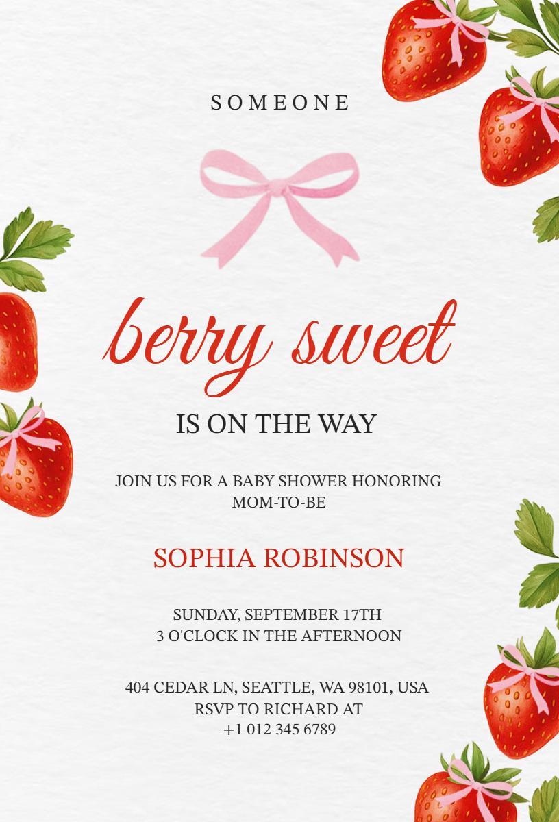 Berry Sweet Strawberries Themed Baby Shower Invitation Template