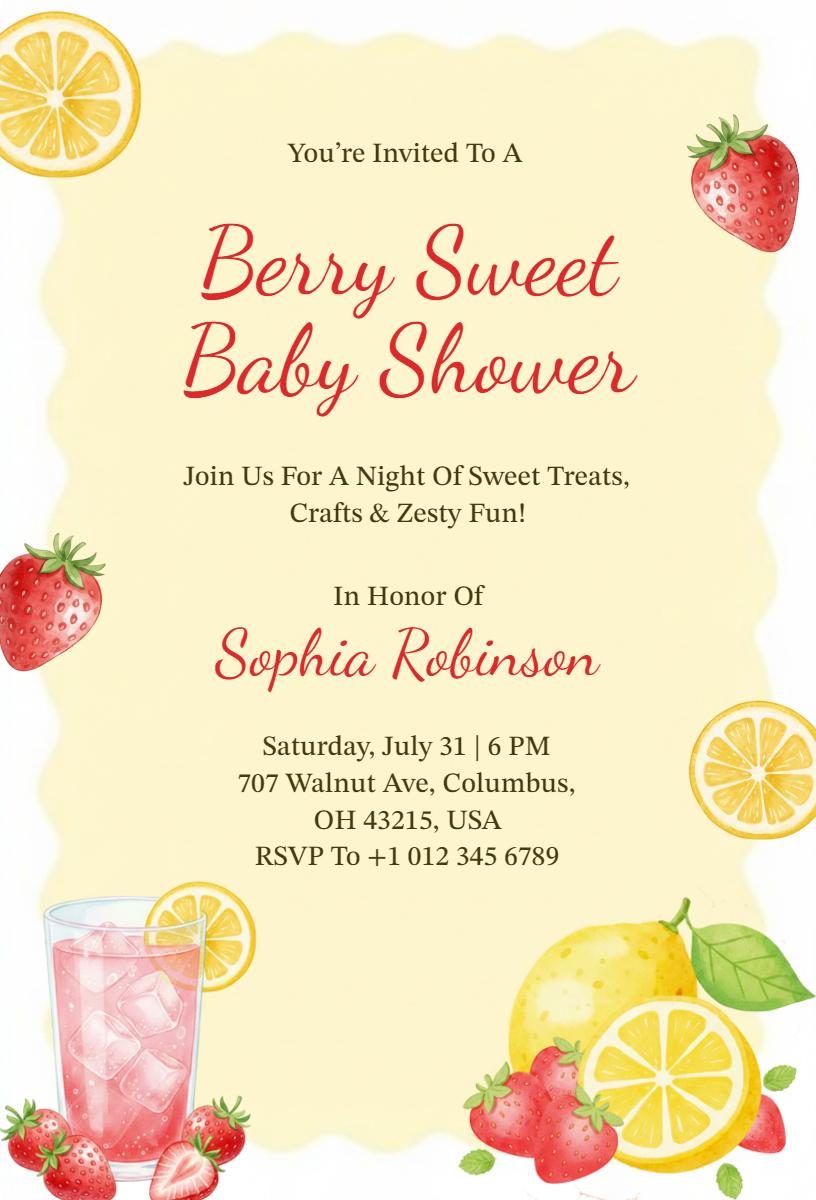 Berry Sweet Summer Fruit Baby Shower Invitation Template