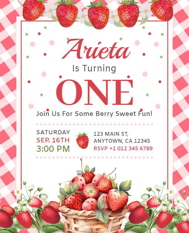 Berry Themed First Birthday Party Flyer Template